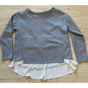 Global Work Gray Layered Long Sleeve Top with White‎ Underlay Medium Size